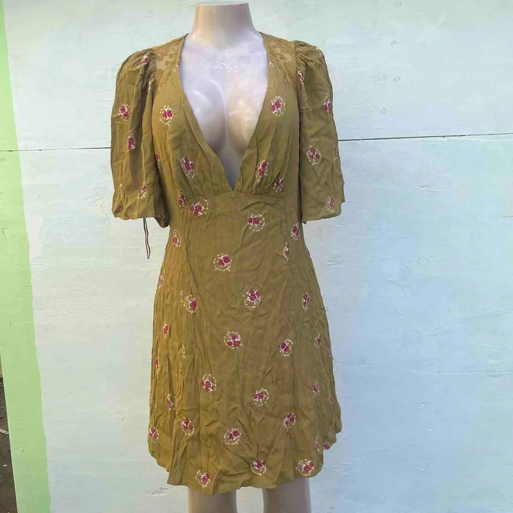 Free People Tan Floral Mini Dress